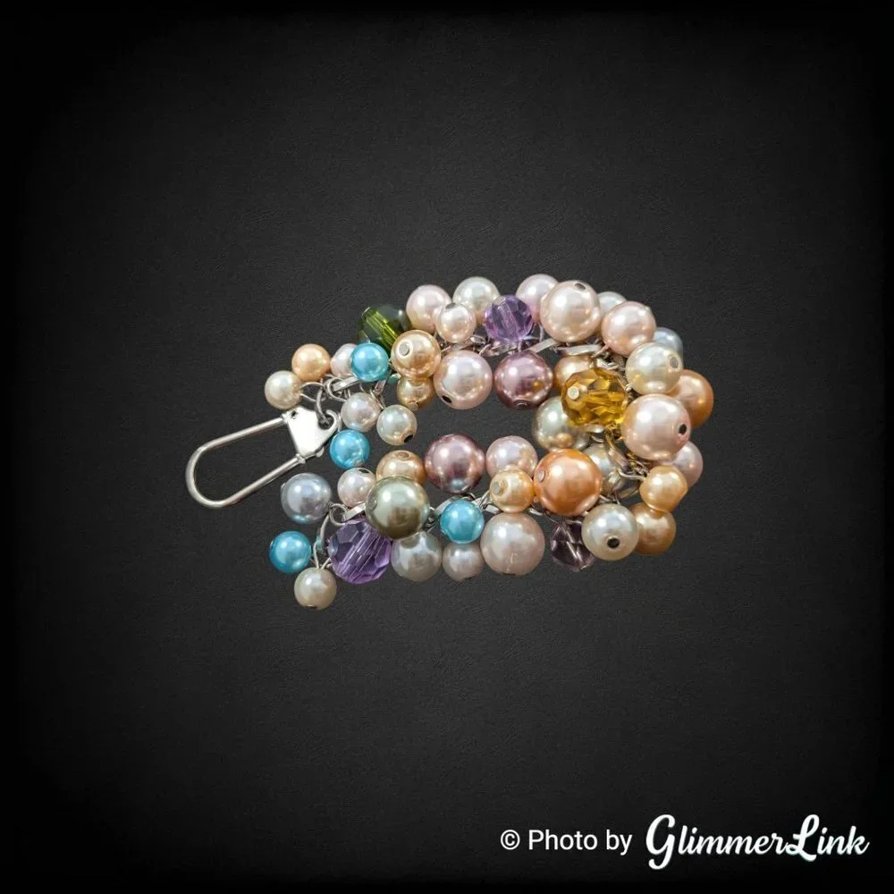 Multicolor Pastel Beaded Cluster Faux Pearl Faceted Bead Purse Charm Keychain - Picture 5 of 11